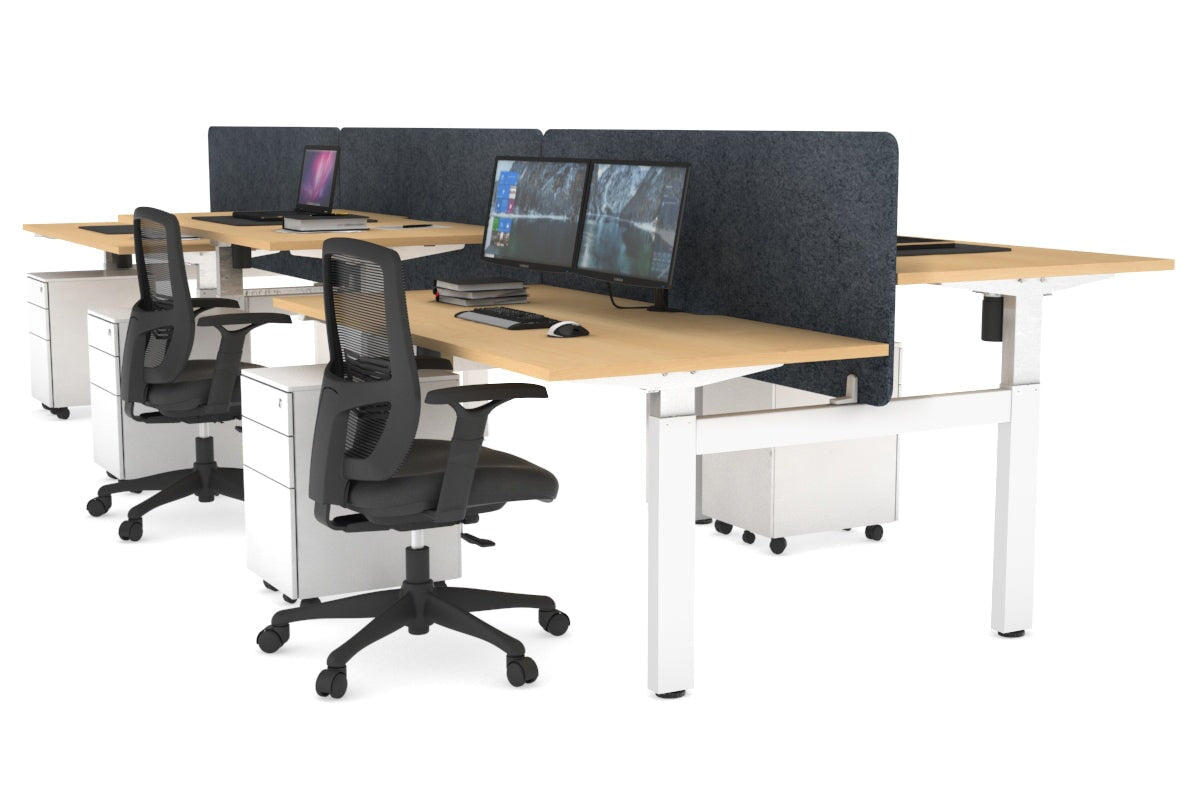 Just Right Height Adjustable 6 Person H-Bench Workstation - White Frame [1600L x 800W with Cable Scallop] Jasonl maple dark grey echo panel (820H x 1600W) none