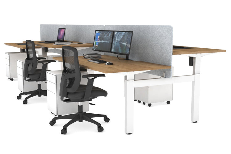 Just Right Height Adjustable 6 Person H-Bench Workstation - White Frame [1600L x 800W with Cable Scallop] Jasonl salvage oak light grey echo panel (820H x 1600W) none