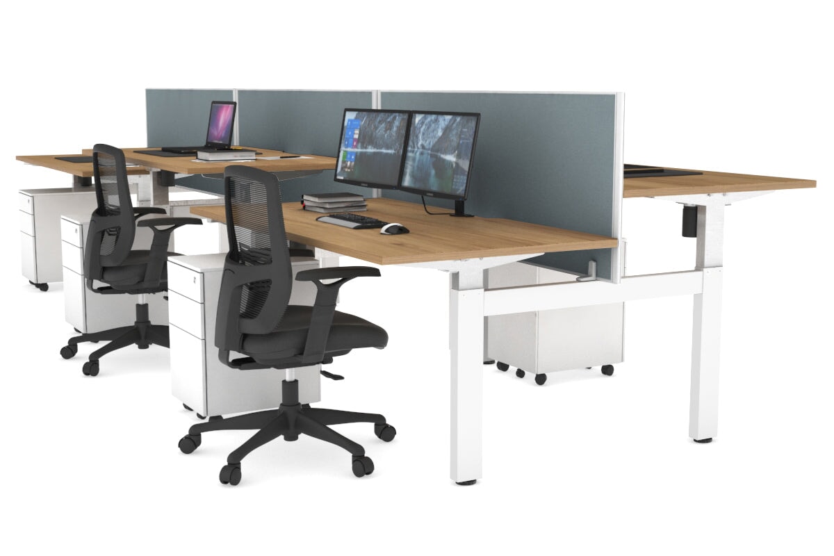 Just Right Height Adjustable 6 Person H-Bench Workstation - White Frame [1600L x 800W with Cable Scallop] Jasonl salvage oak cool grey (820H x 1600W) none