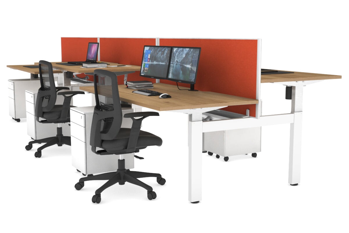 Just Right Height Adjustable 6 Person H-Bench Workstation - White Frame [1600L x 800W with Cable Scallop] Jasonl salvage oak squash orange (820H x 1600W) white cable tray
