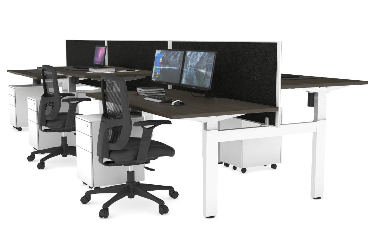 Just Right Height Adjustable 6 Person H-Bench Workstation - White Frame [1600L x 800W with Cable Scallop] Jasonl 