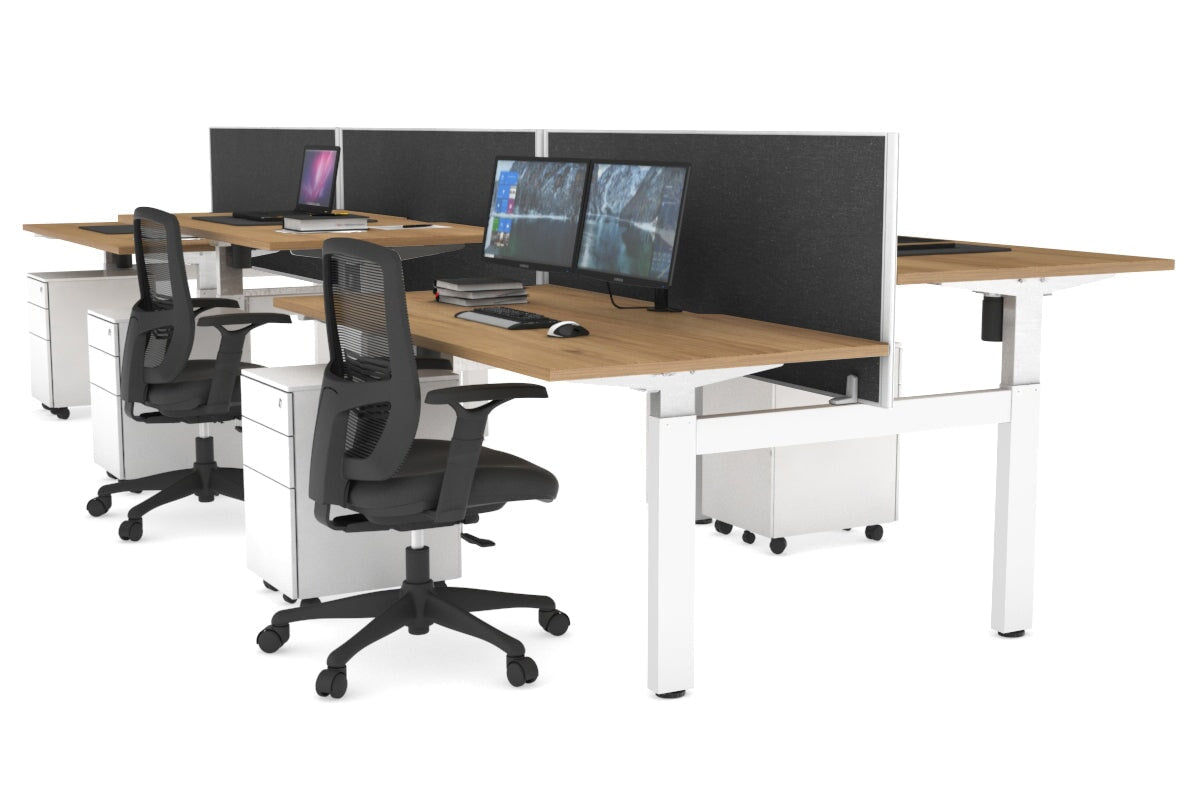Just Right Height Adjustable 6 Person H-Bench Workstation - White Frame [1600L x 800W with Cable Scallop] Jasonl 
