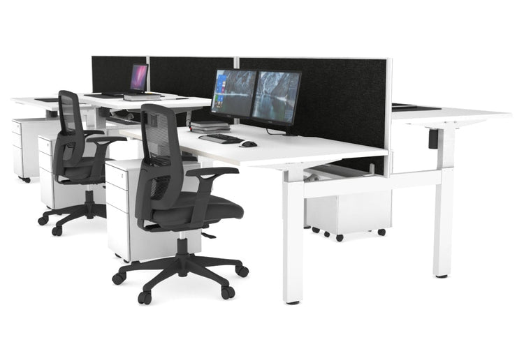 Just Right Height Adjustable 6 Person H-Bench Workstation - White Frame [1600L x 800W with Cable Scallop] Jasonl 