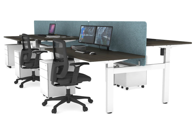 Just Right Height Adjustable 6 Person H-Bench Workstation - White Frame [1600L x 800W with Cable Scallop] Jasonl dark oak blue echo panel (820H x 1600W) white cable tray