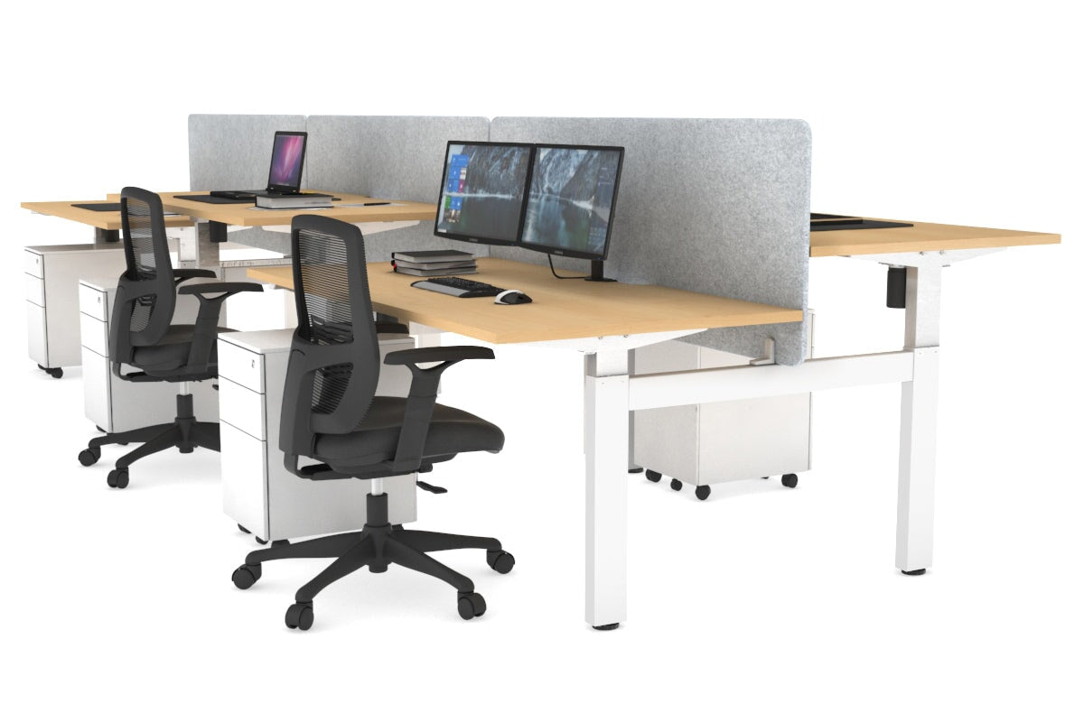 Just Right Height Adjustable 6 Person H-Bench Workstation - White Frame [1600L x 800W with Cable Scallop] Jasonl maple light grey echo panel (820H x 1600W) none