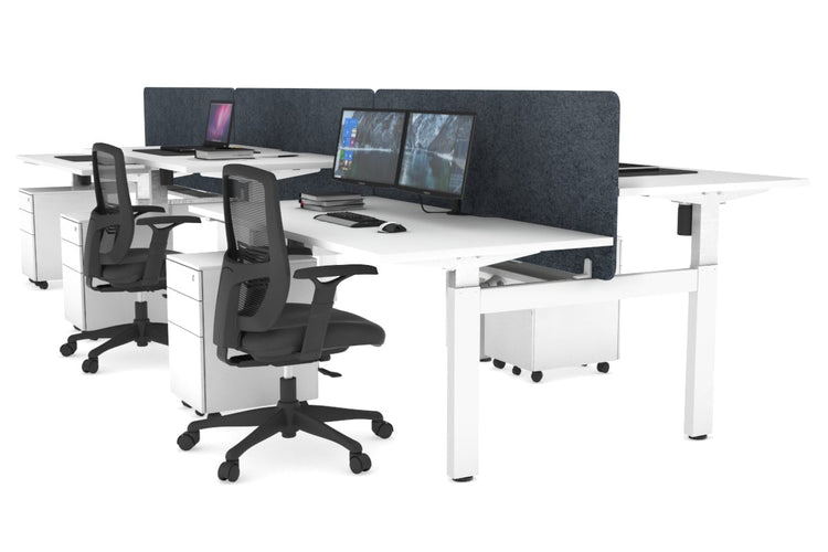 Just Right Height Adjustable 6 Person H-Bench Workstation - White Frame [1600L x 800W with Cable Scallop] Jasonl white dark grey echo panel (820H x 1600W) white cable tray