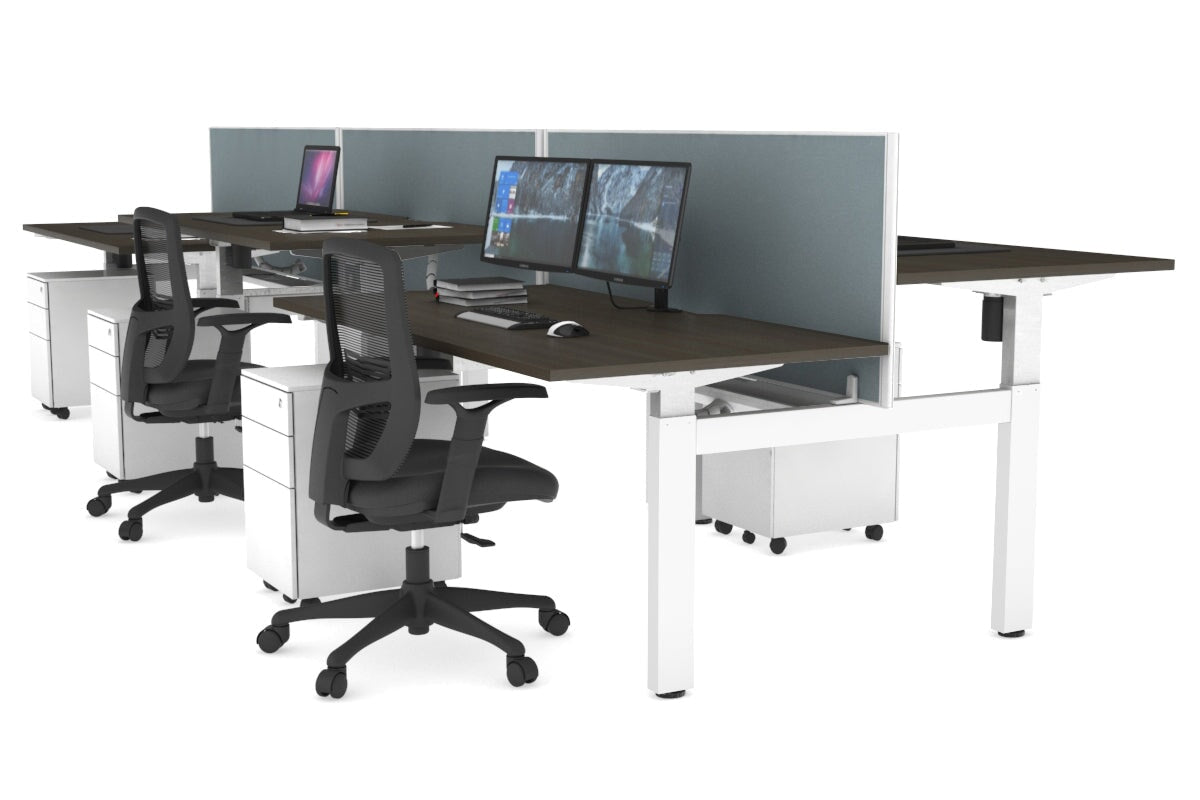 Just Right Height Adjustable 6 Person H-Bench Workstation - White Frame [1600L x 800W with Cable Scallop] Jasonl 