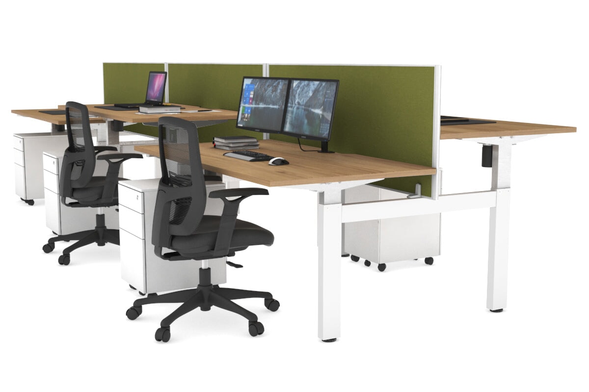 Just Right Height Adjustable 6 Person H-Bench Workstation - White Frame [1600L x 800W with Cable Scallop] Jasonl salvage oak green moss (820H x 1600W) none
