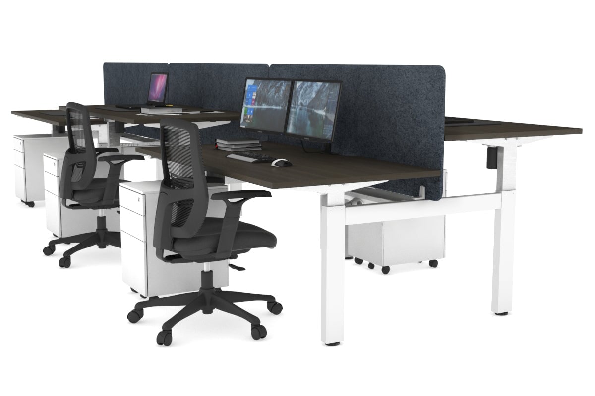 Just Right Height Adjustable 6 Person H-Bench Workstation - White Frame [1600L x 800W with Cable Scallop] Jasonl dark oak dark grey echo panel (820H x 1600W) white cable tray