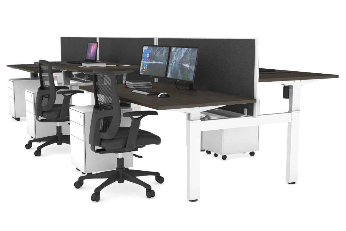 Just Right Height Adjustable 6 Person H-Bench Workstation - White Frame [1600L x 800W with Cable Scallop] Jasonl 