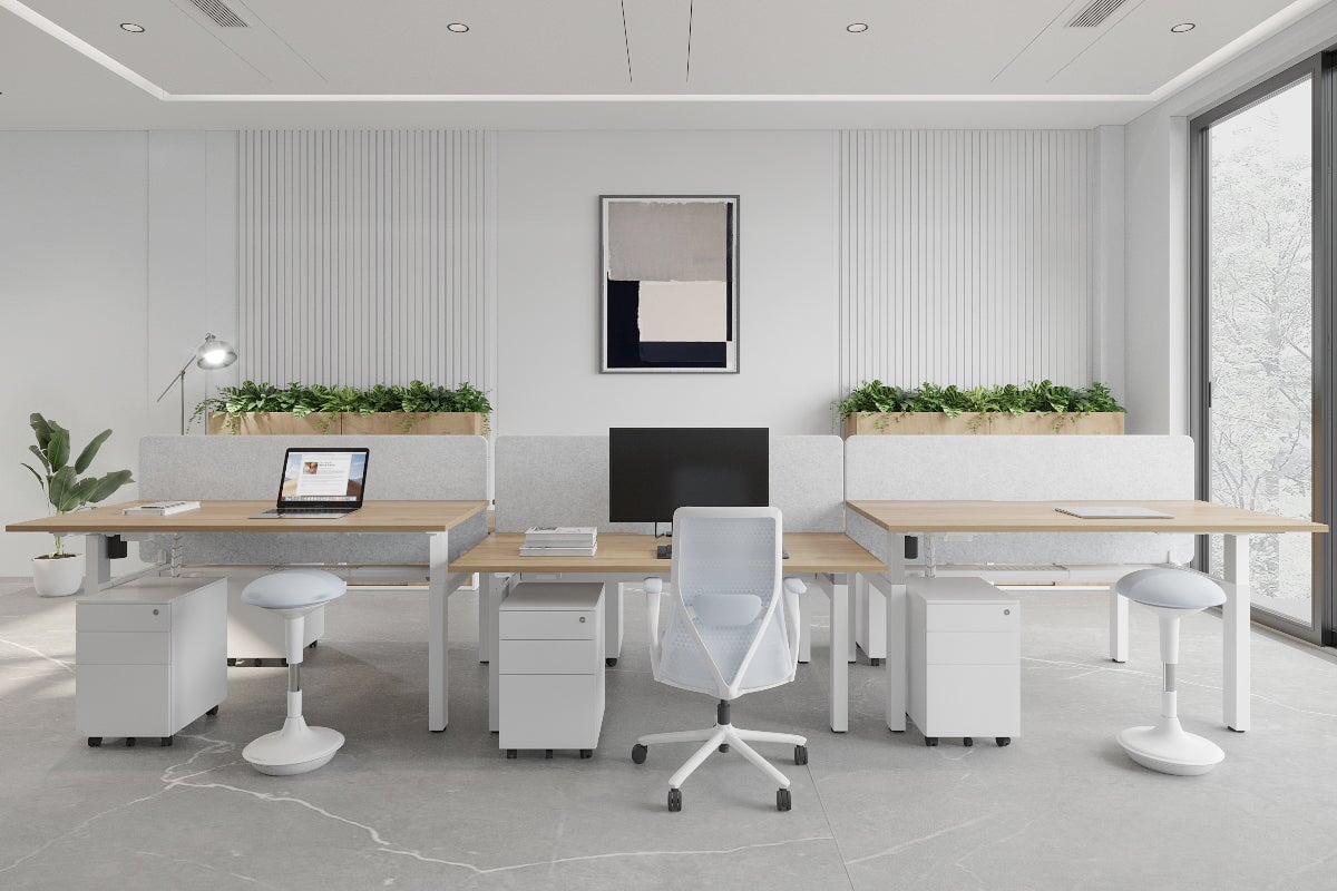 Just Right Height Adjustable 6 Person H-Bench Workstation - White Frame [1600L x 800W with Cable Scallop] Jasonl 