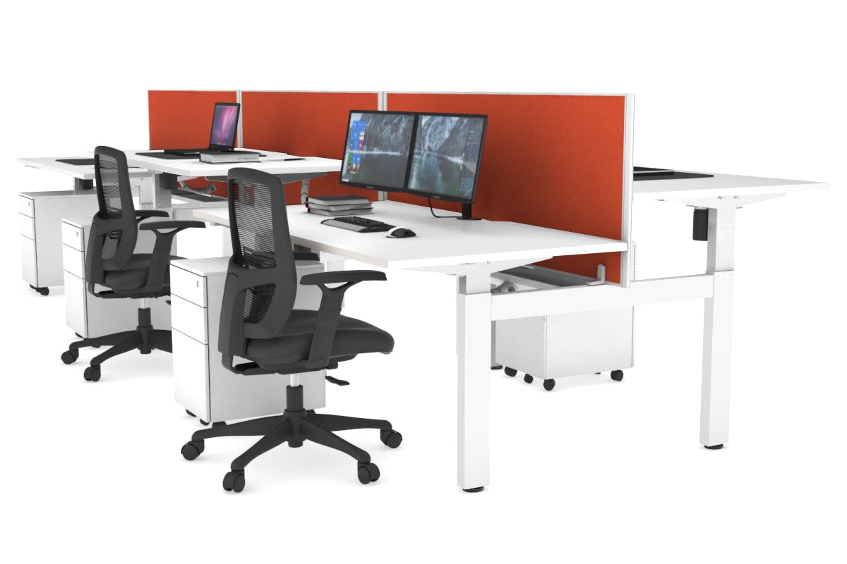 Just Right Height Adjustable 6 Person H-Bench Workstation - White Frame [1600L x 800W with Cable Scallop] Jasonl white squash orange (820H x 1600W) white cable tray