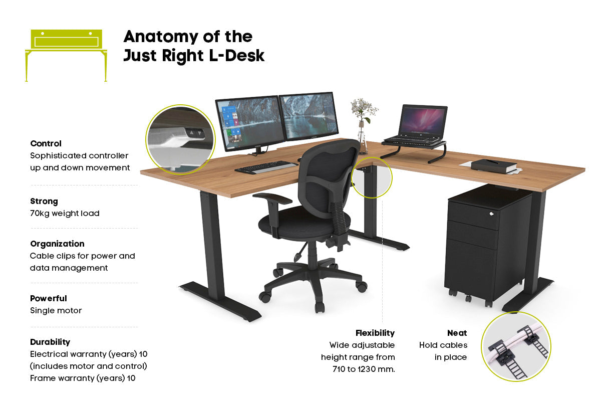 Just Right Height Adjustable Corner (RHS) Workstation - Black Frame [1400L x 1450W] Jasonl 