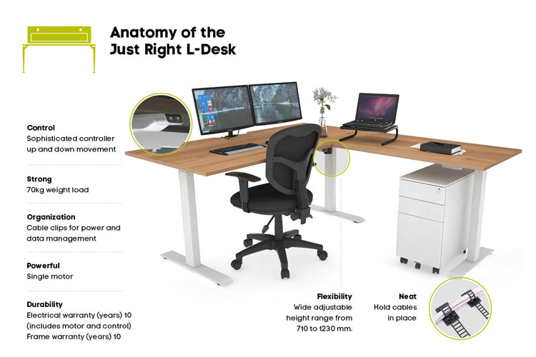 Just Right Height Adjustable Corner (RHS) Workstation - White Frame [1400L x 1700W] Jasonl 