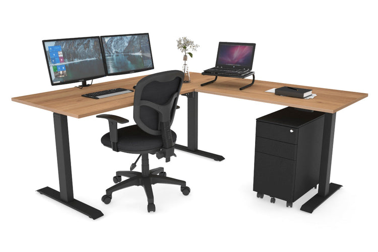 Just Right Height Adjustable Corner (RHS) Workstation - Black Frame [1400L x 1450W] Jasonl salvage oak 