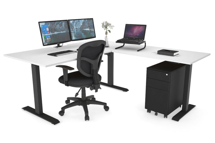 Just Right Height Adjustable Corner (RHS) Workstation - Black Frame [1400L x 1800W with Cable Scallop] Jasonl white 
