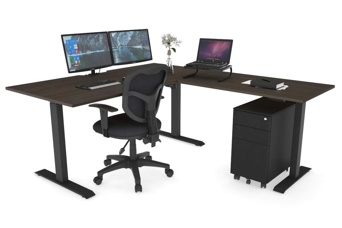 Just Right Height Adjustable Corner (RHS) Workstation - Black Frame [1600L x 1550W with Cable Scallop] Jasonl dark oak 