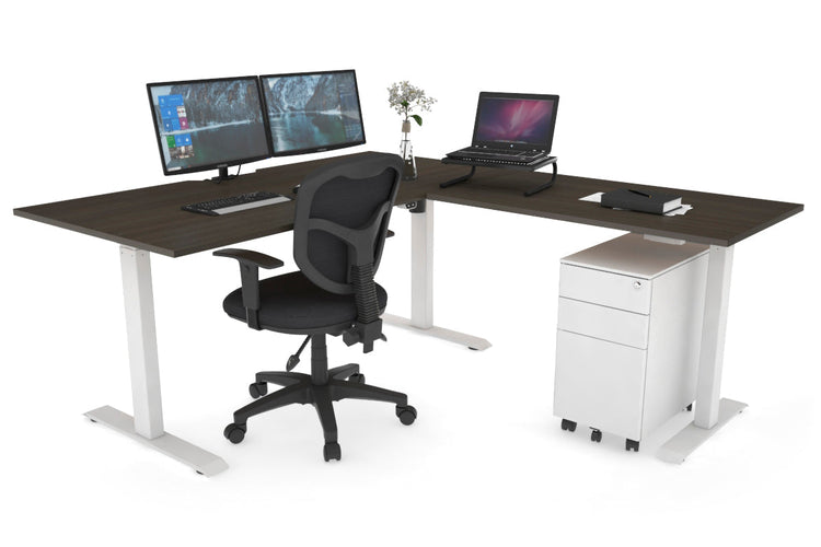 Just Right Height Adjustable Corner (RHS) Workstation - White Frame [1400L x 1550W with Cable Scallop] Jasonl dark oak 
