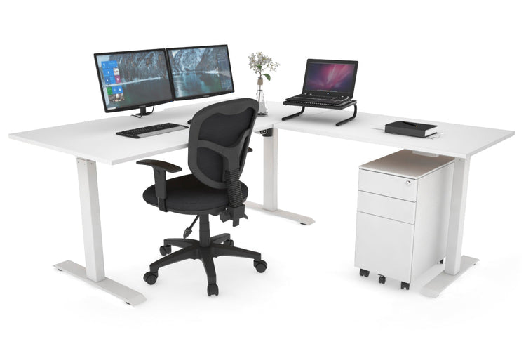 Just Right Height Adjustable Corner (RHS) Workstation - White Frame [1400L x 1550W with Cable Scallop] Jasonl white 