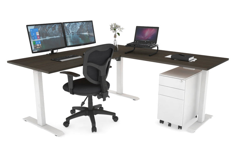 Just Right Height Adjustable Corner (RHS) Workstation - White Frame [1400L x 1700W] Jasonl dark oak 