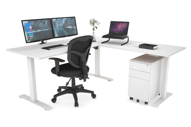 Just Right Height Adjustable Corner (RHS) Workstation - White Frame [1400L x 1700W] Jasonl white 