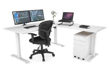 Just Right Height Adjustable Corner (RHS) Workstation - White Frame [1600L x 1450W] Jasonl white 