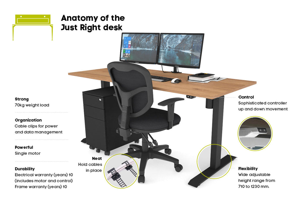 Just Right Height Adjustable Desk [1200L x 700W]-black leg dark oak 