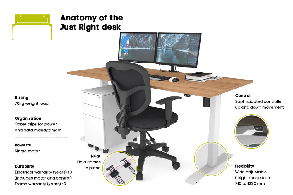 Just Right Height Adjustable Desk [1200L x 700W]-black leg dark oak 
