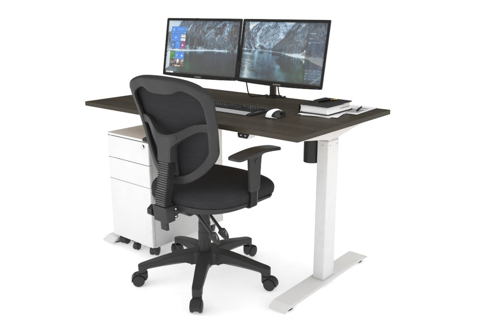 Just Right Height Adjustable Desk [1200L x 700W]-white leg dark oak 