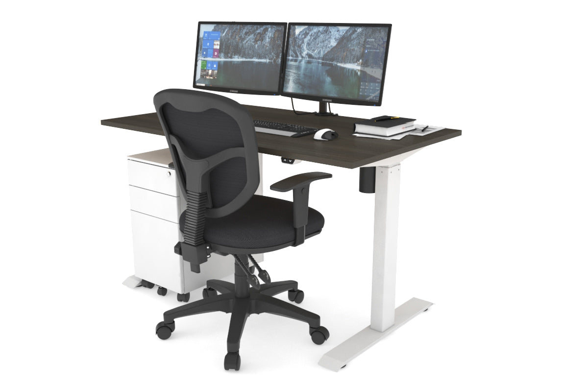 Just Right Height Adjustable Desk [1200L x 700W] Jasonl white leg dark oak 