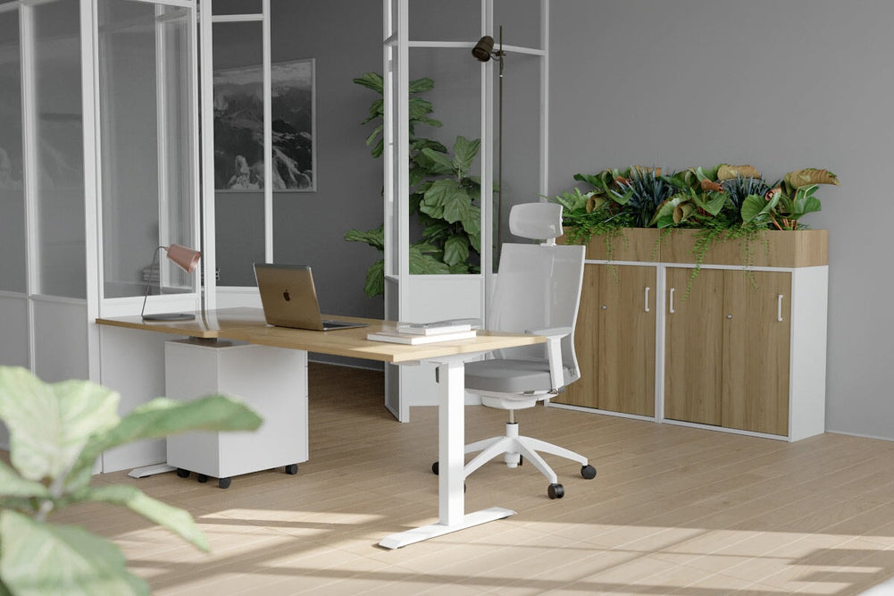 Just Right Height Adjustable Desk [1200L x 700W]-black leg dark oak 