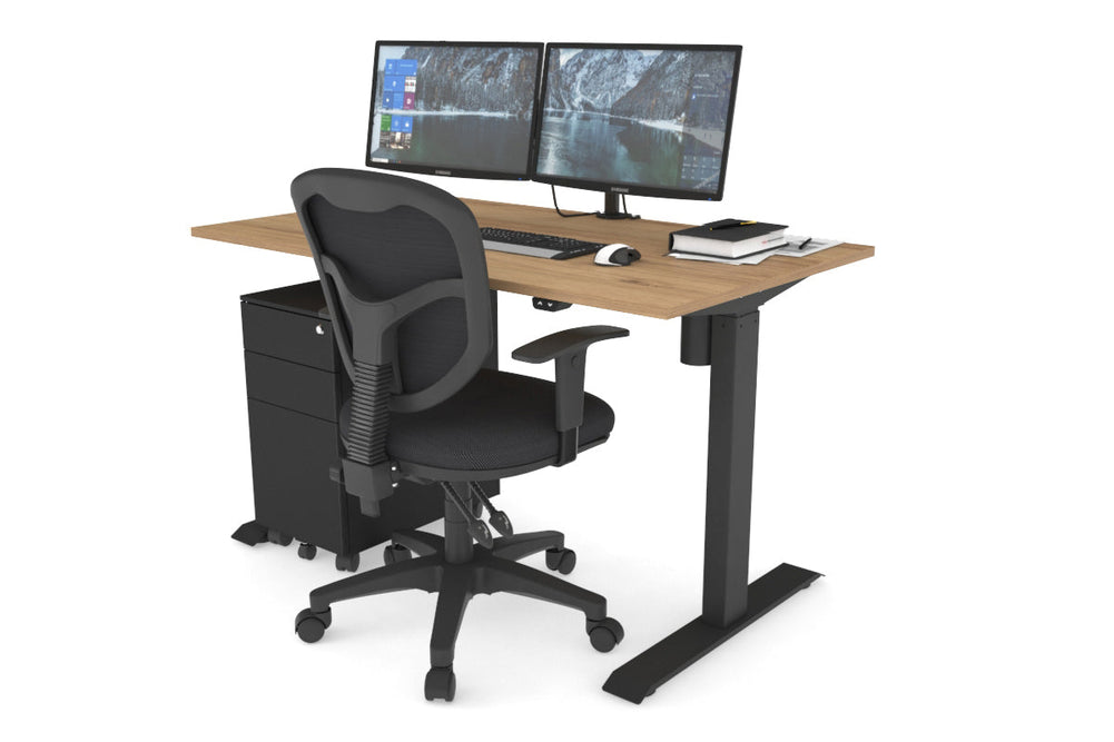 Just Right Height Adjustable Desk [1200L x 700W]-black leg salvage oak 