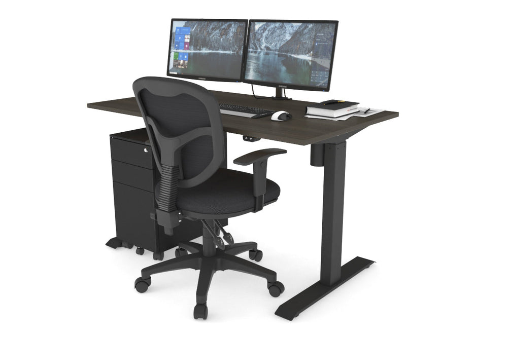 Just Right Height Adjustable Desk [1200L x 700W]-black leg dark oak 