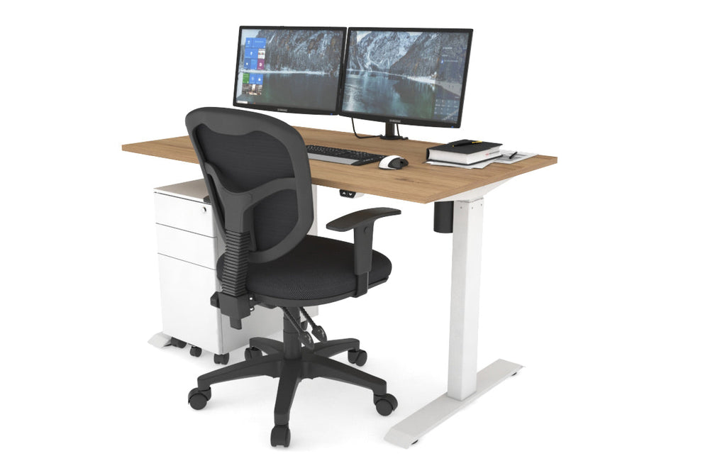 Just Right Height Adjustable Desk [1200L x 700W]-white leg salvage oak 