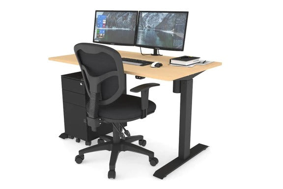 Just Right Height Adjustable Desk [1200L x 700W]-black leg maple 