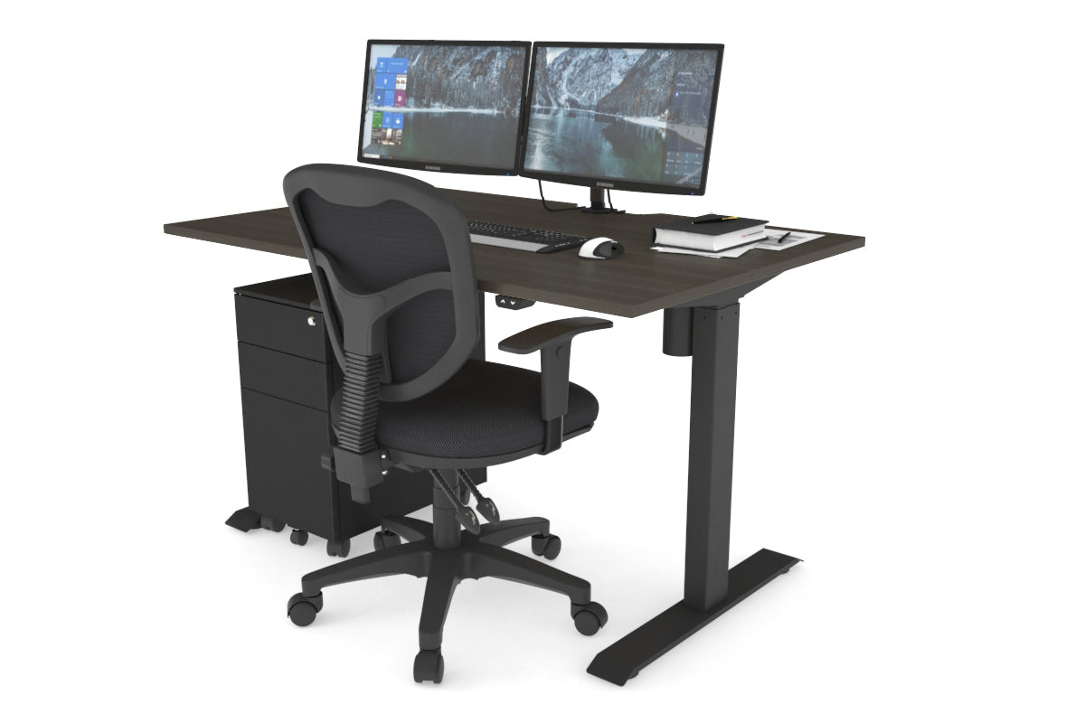 Just Right Height Adjustable Desk [1200L x 800W with Cable Scallop] Jasonl black leg dark oak 