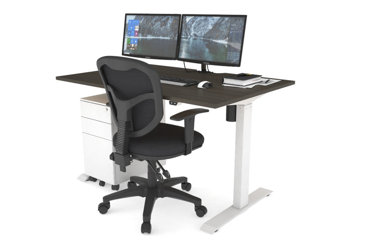 Just Right Height Adjustable Desk [1200L x 800W with Cable Scallop] Jasonl white leg dark oak 