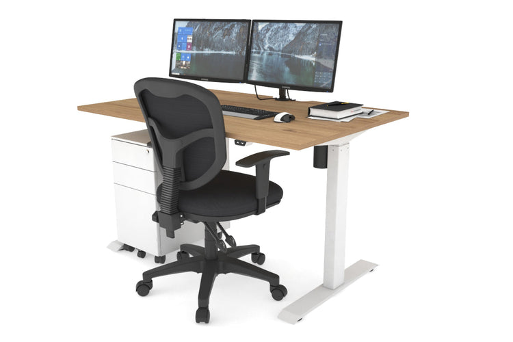 Just Right Height Adjustable Desk [1200L x 800W with Cable Scallop] Jasonl white leg salvage oak 