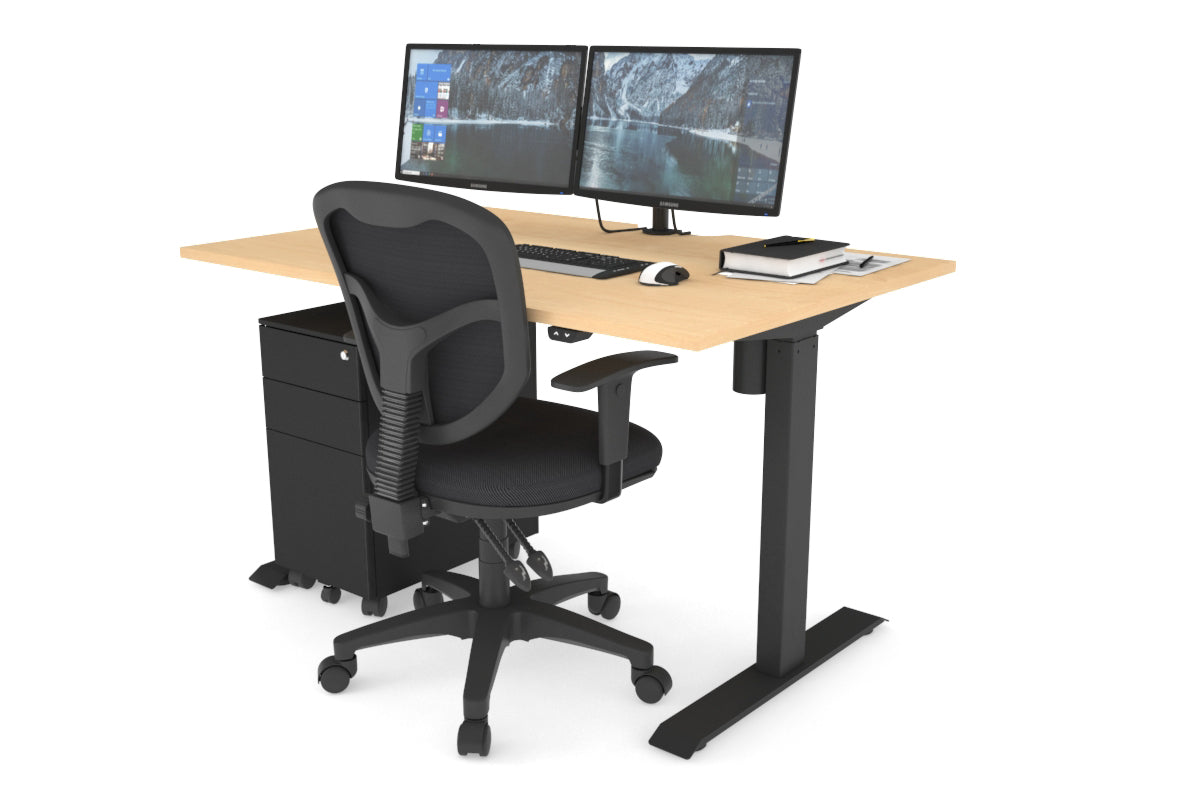 Just Right Height Adjustable Desk [1200L x 800W with Cable Scallop] Jasonl black leg maple 