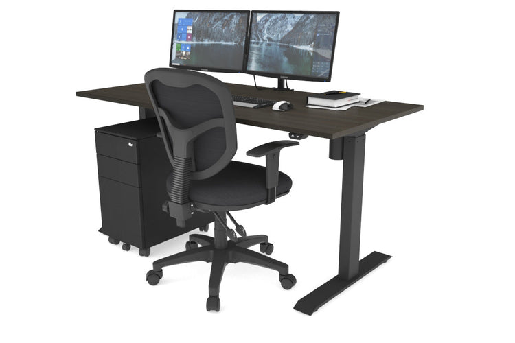 Just Right Height Adjustable Desk [1400L x 700W] Jasonl black leg dark oak 
