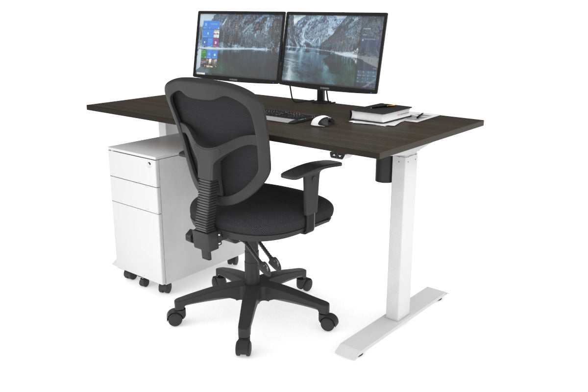 Just Right Height Adjustable Desk [1400L x 700W] Jasonl white leg dark oak 