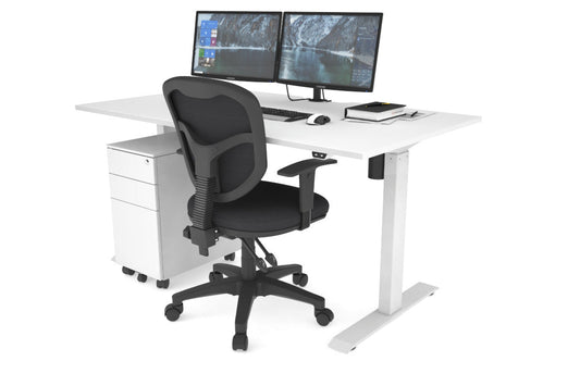 Just Right Height Adjustable Desk [1400L x 800W with Cable Scallop] Jasonl white leg white 