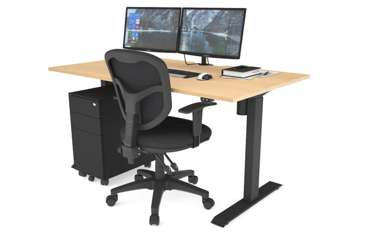 Just Right Height Adjustable Desk [1400L x 800W with Cable Scallop] Jasonl black leg maple 