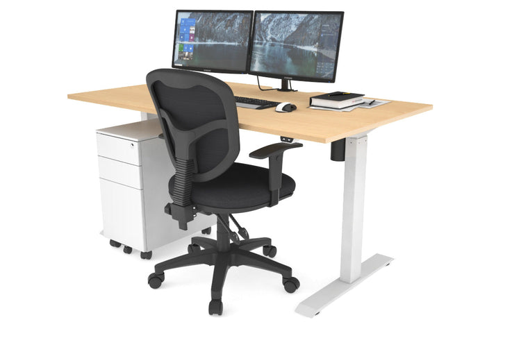 Just Right Height Adjustable Desk [1400L x 800W with Cable Scallop] Jasonl white leg maple 
