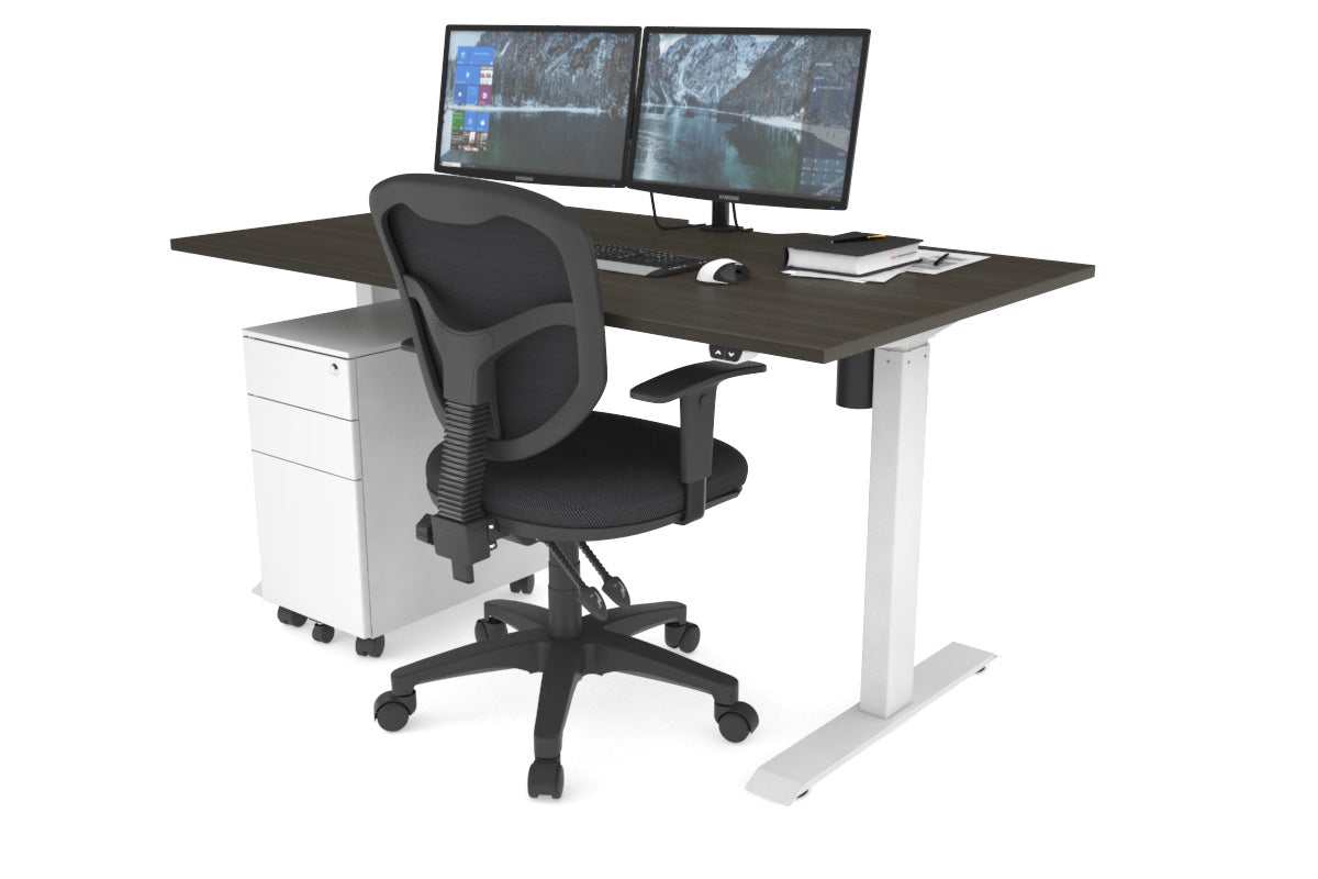 Just Right Height Adjustable Desk [1400L x 800W with Cable Scallop] Jasonl white leg dark oak 