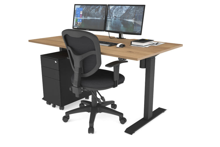 Just Right Height Adjustable Desk [1400L x 800W with Cable Scallop] Jasonl black leg salvage oak 