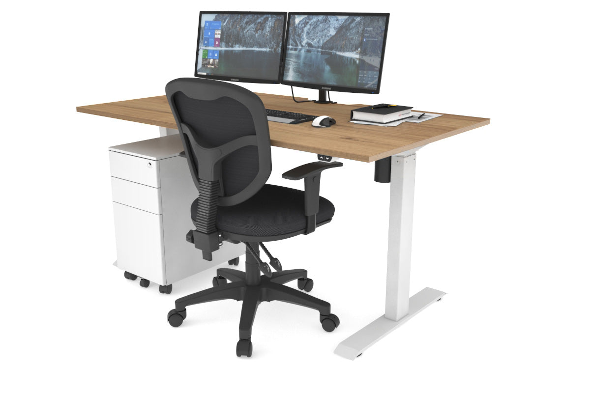 Just Right Height Adjustable Desk [1400L x 800W with Cable Scallop] Jasonl white leg salvage oak 