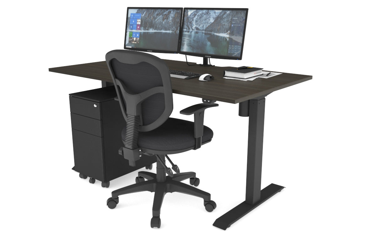 Just Right Height Adjustable Desk [1400L x 800W with Cable Scallop] Jasonl black leg dark oak 