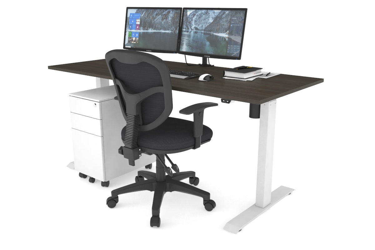 Just Right Height Adjustable Desk [1600L x 700W] Jasonl white leg dark oak 