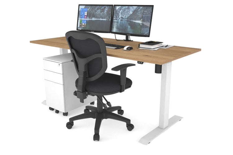 Just Right Height Adjustable Desk [1600L x 700W] Jasonl white leg salvage oak 
